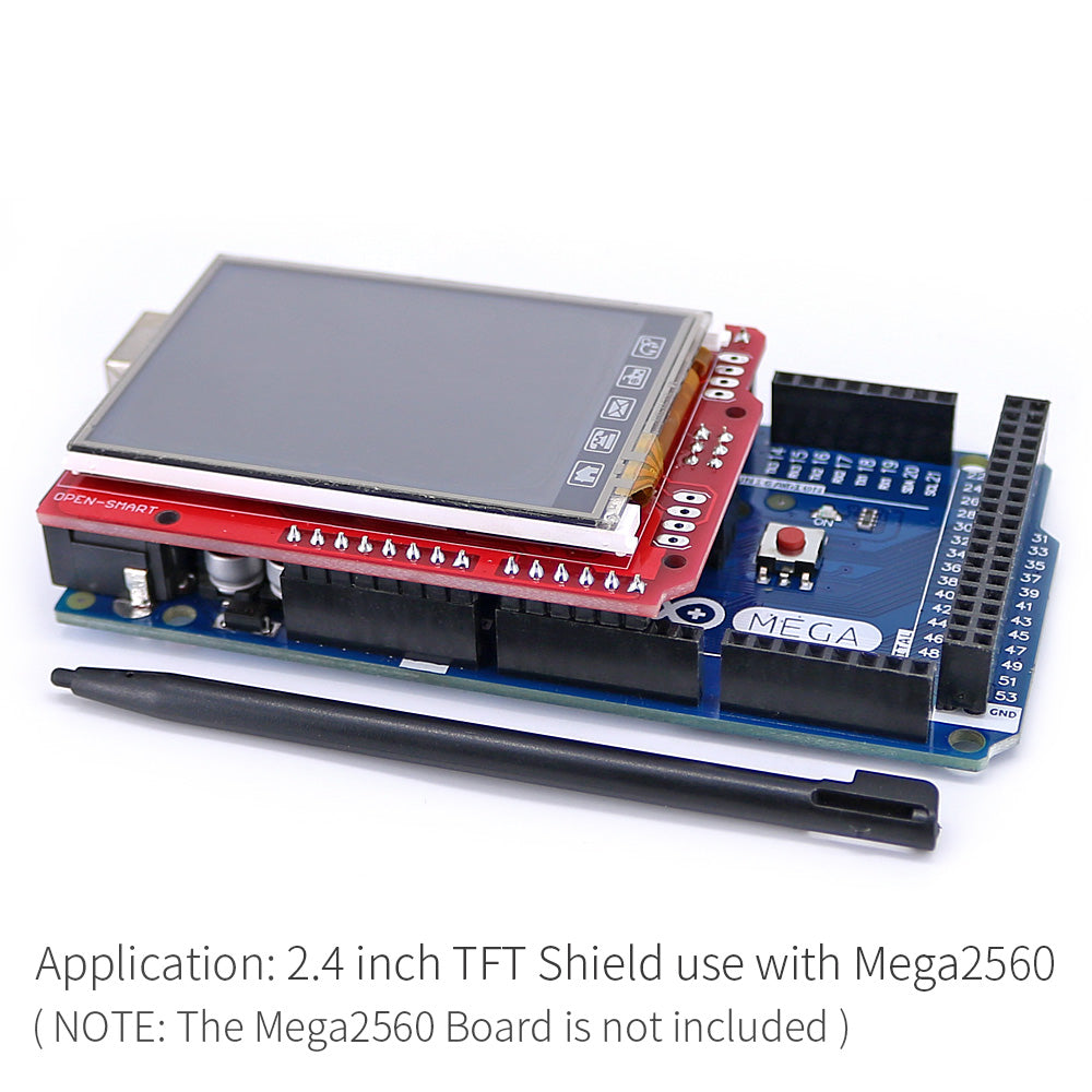 2.4 inch TFT touch LCD shield mounted on Arduino Mega 2560