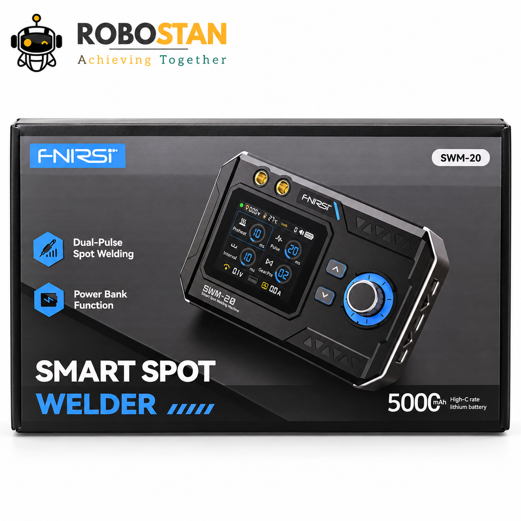 FNIRSI SWM-20 smart spot welder with Robostan logo in Pakistan